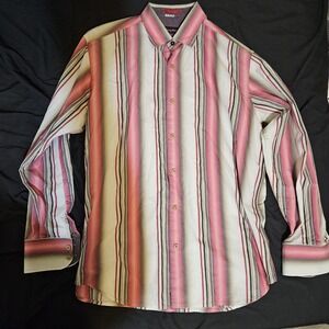 Tommy Bahama Mens Button Down Medium Solana Pink Stripe Cotton Silk